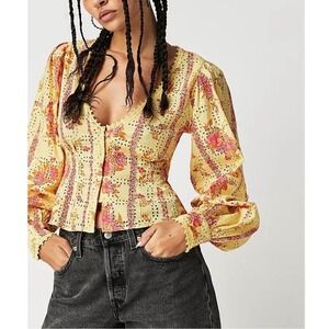 Free People Blossom Cotton Eyelet Top Summer Lemonade Size XS Cottagecore Boho